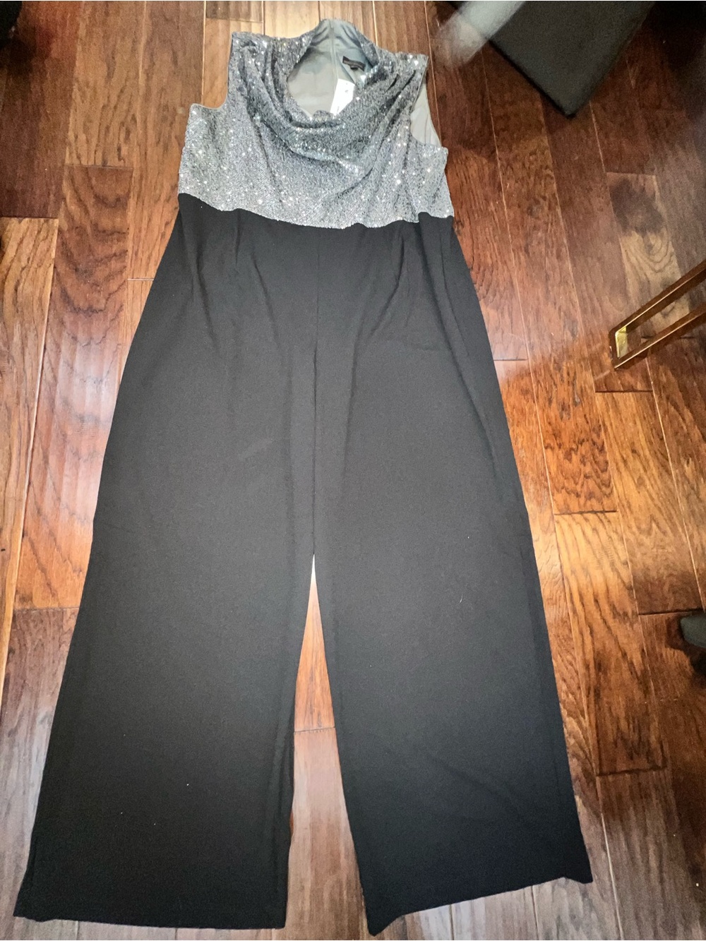 BOLD elements Silver Sparkle Cowl Neck Wide-Leg Jumpsuit - Silver & Black